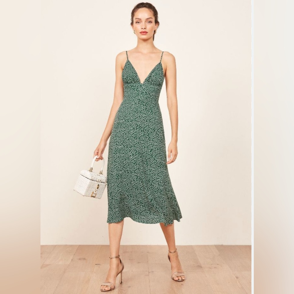In Search Of Reformation Talita Green Floral Midi Dress Size 0/Xs